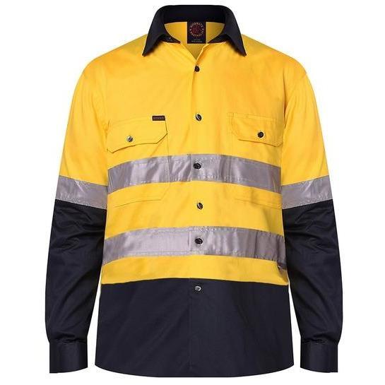 Ritemate 2 Tone Open Front Long Sleeve Shirt with 3M Reflective Tape