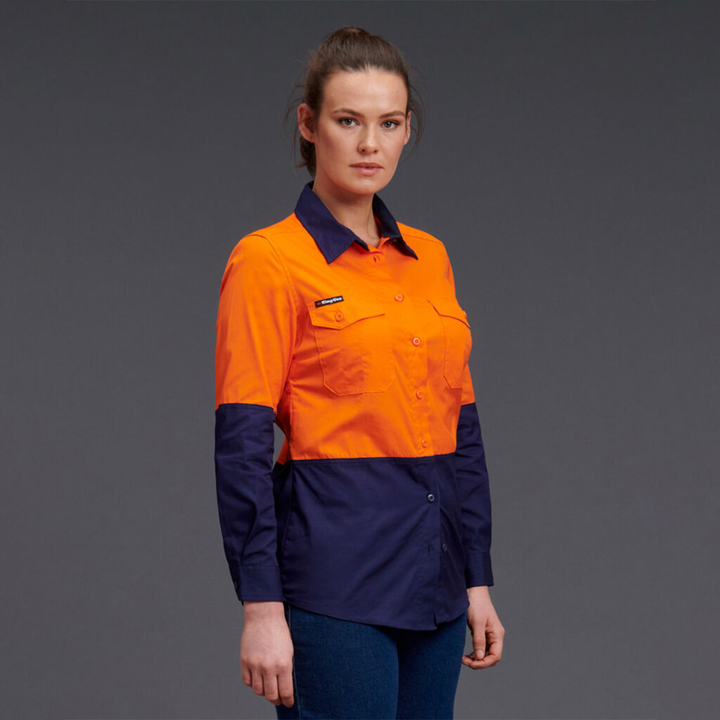 King Gee Womens Workcool 2 Hi Vis Spliced Shirt Long Sleeve